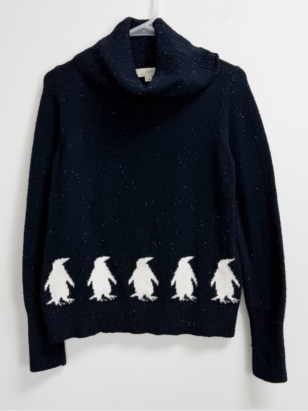 Loft Sweater Womens Small Navy Blue Penguin Turtleneck Cowl